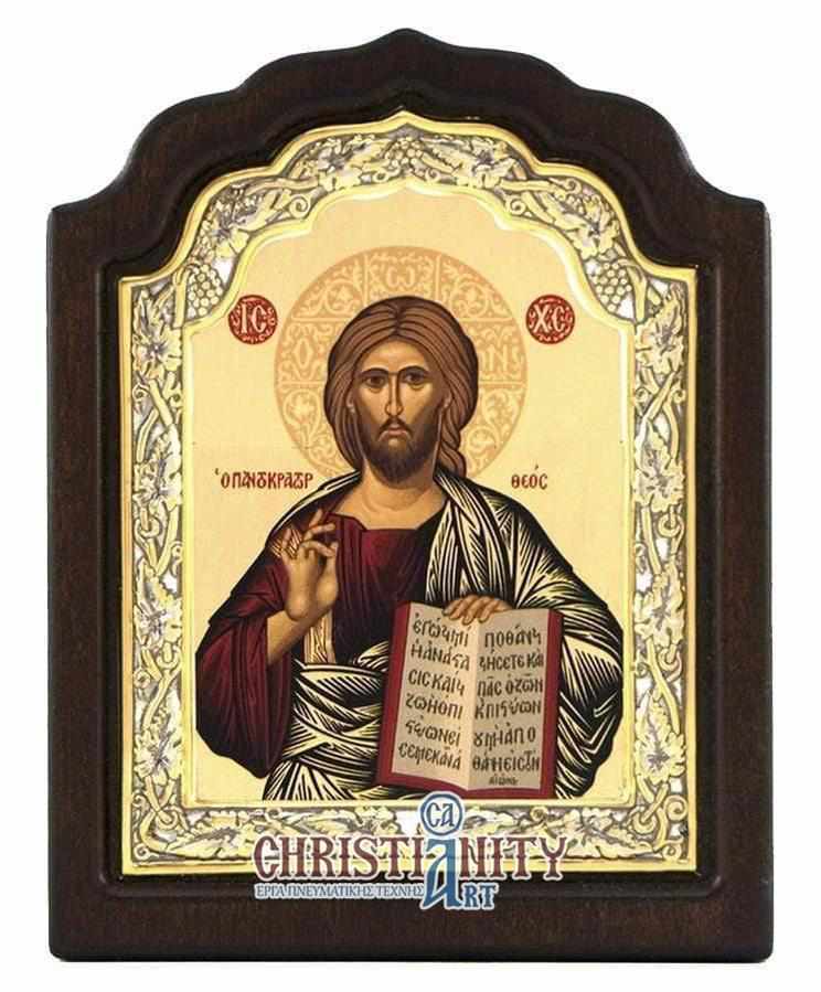 Christ Almighty - Silver image on wood, locally gilded - Mount Athos