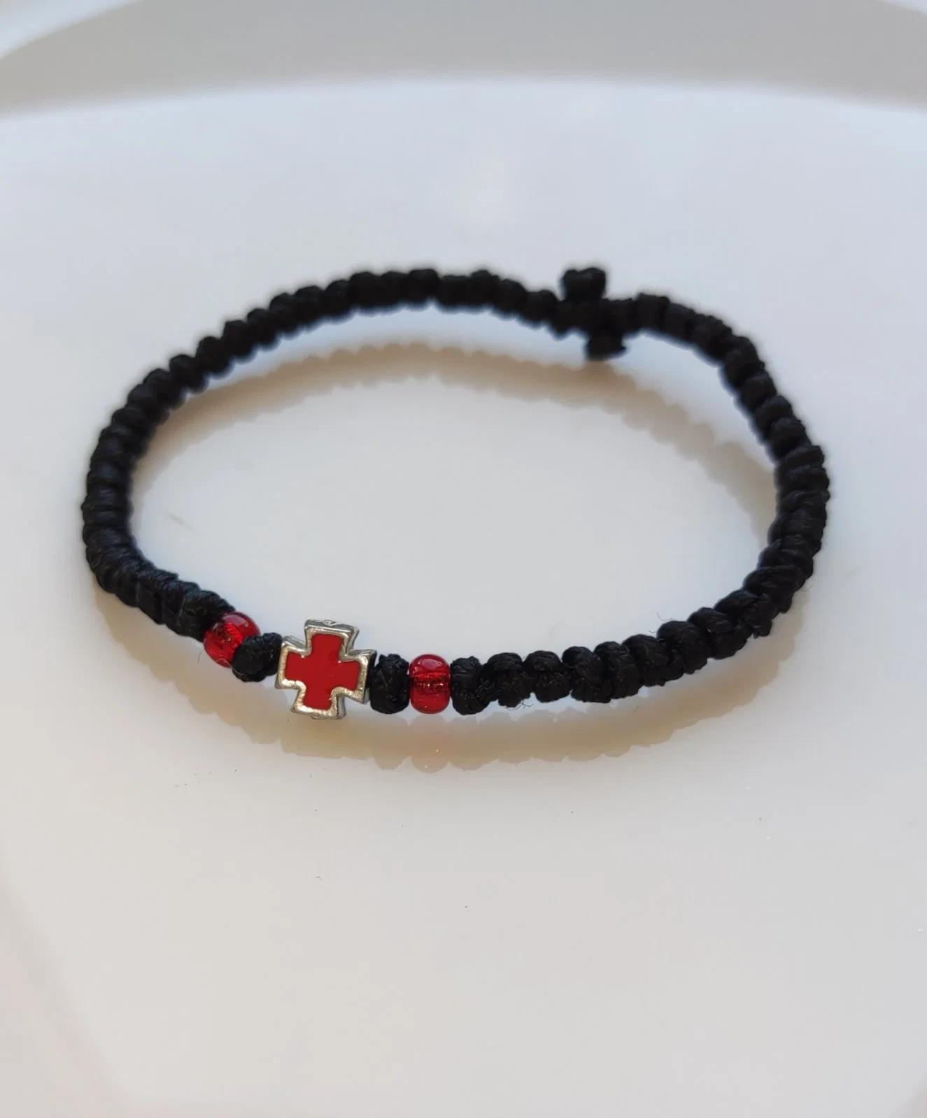 Athonite Waxed Prayer Rope Bracelet with Metal Cross & Beads – 4 Colour Options — additional product image 3 from Christianity Art