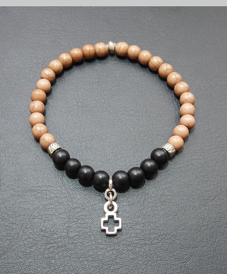 Howlite Bead Bracelet with Cross