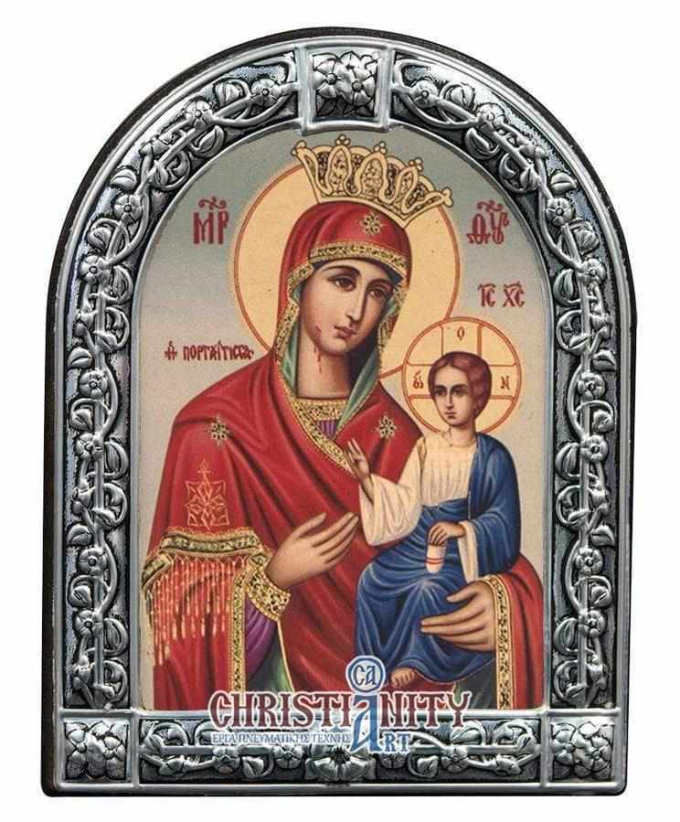 Virgin Mary Portaitissa - Image in wood with indelible metal frame - Mount Athos