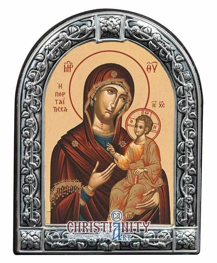 Virgin Mary Portaitissa - Image in wood with indelible metal frame - Mount Athos
