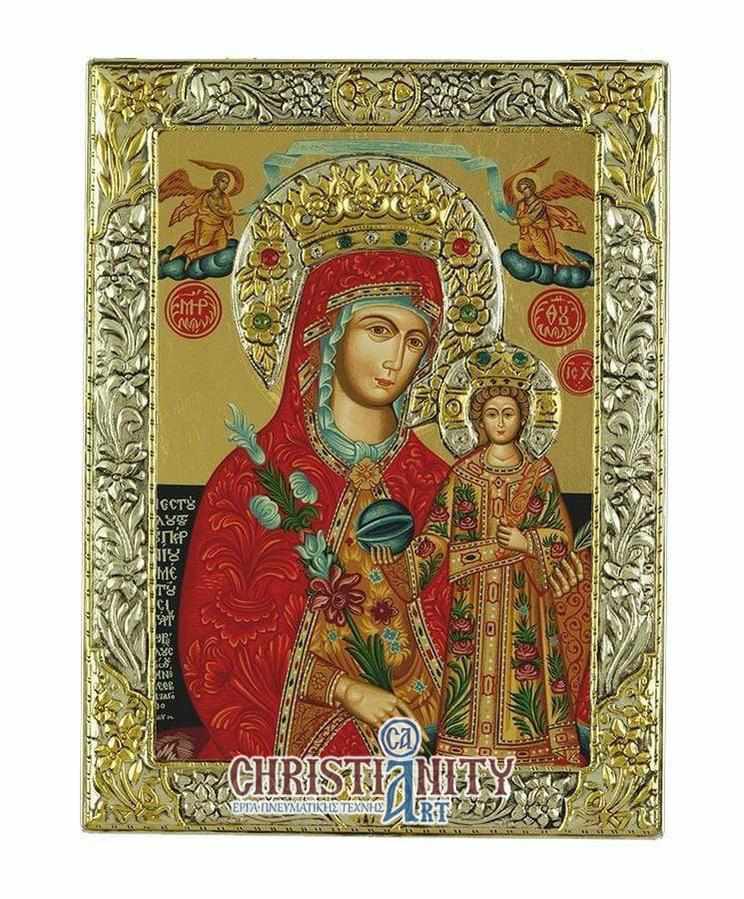 Virgin Mary of Rhodes - Silver image in wood, locally gilded - Mount Athos — additional product image 4 from Christianity Art