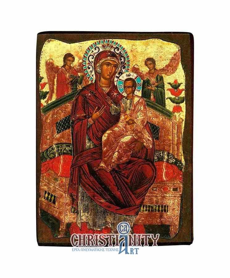 Virgin Mary Pantanassa - Wooden aged image on canvas with golden background - Mount Athos