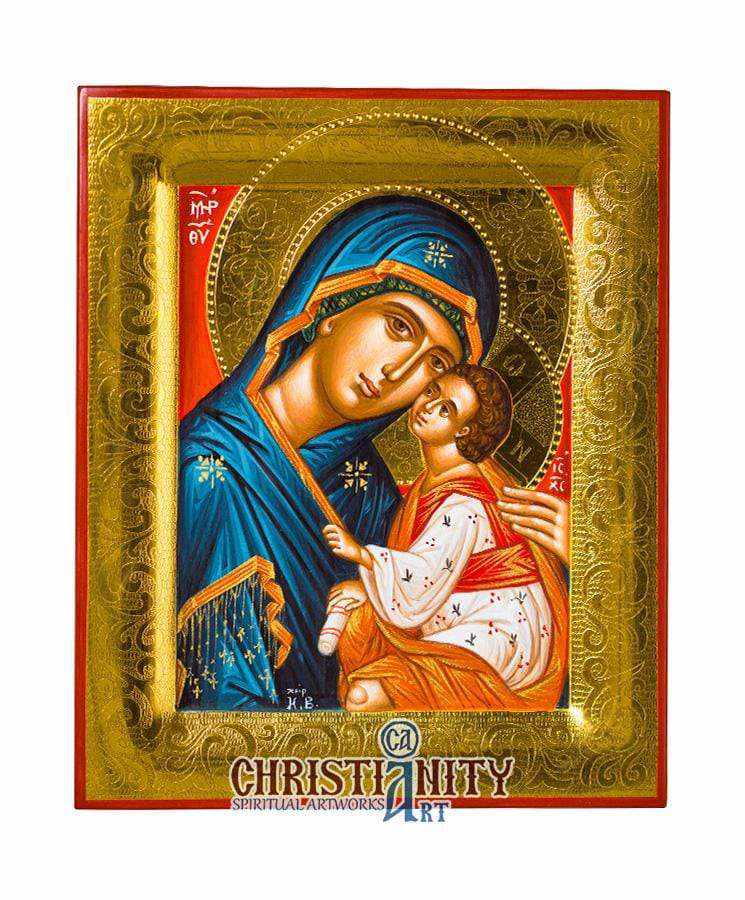 Virgin Mary Glymo Kissousa - Stylvos 100% handmade image on canvas with gold background 24 carats in specially processed wood - Mount Athos