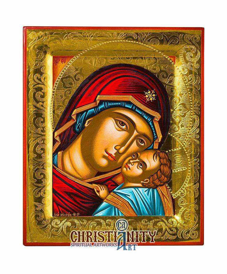 Virgin Mary Glymo Kissousa - Stylvos 100% handmade image on canvas with gold background 24 carats in specially processed wood - Mount Athos