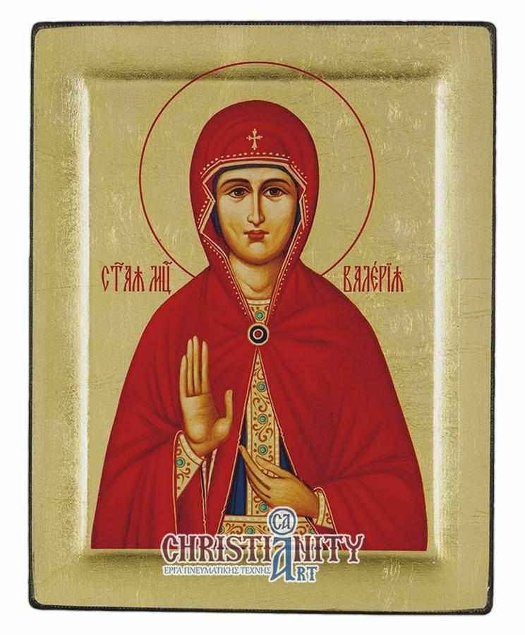 Saint Valeria - Excavated wooden image on canvas with gold background - Mount Athos