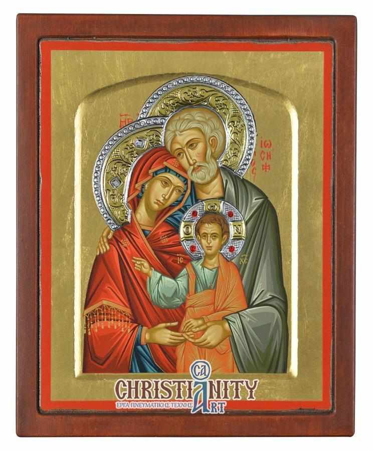 The Holy Family - Excavated wooden icon with a silver halo - Mount Athos — additional product image 3 from Christianity Art