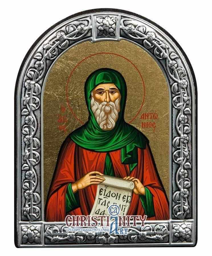 Saint Antonios - Image on wood with an indelible metal frame - Mount Athos