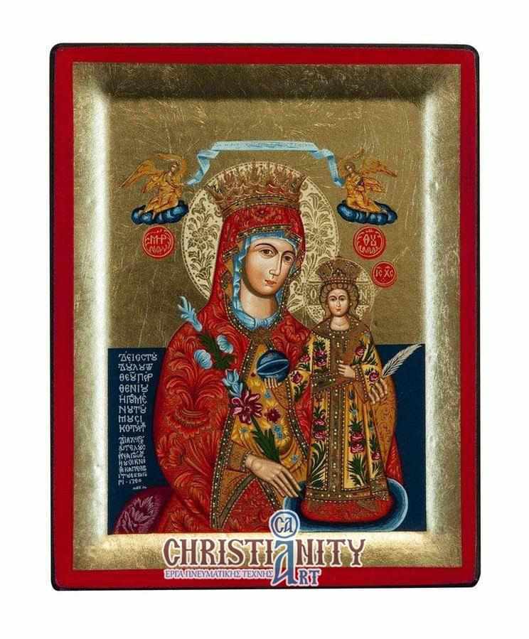 Virgin Mary of Rhodes - Engraved wooden image on canvas with golden background - Mount Athos — additional product image 2 from Christianity Art