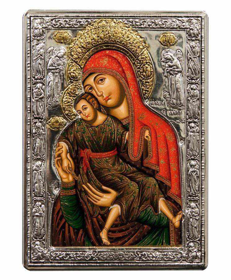 Virgin Mary Theotokos Elousa - Silver image on wood, locally gilded - Mount Athos — additional product image 6 from Christianity Art