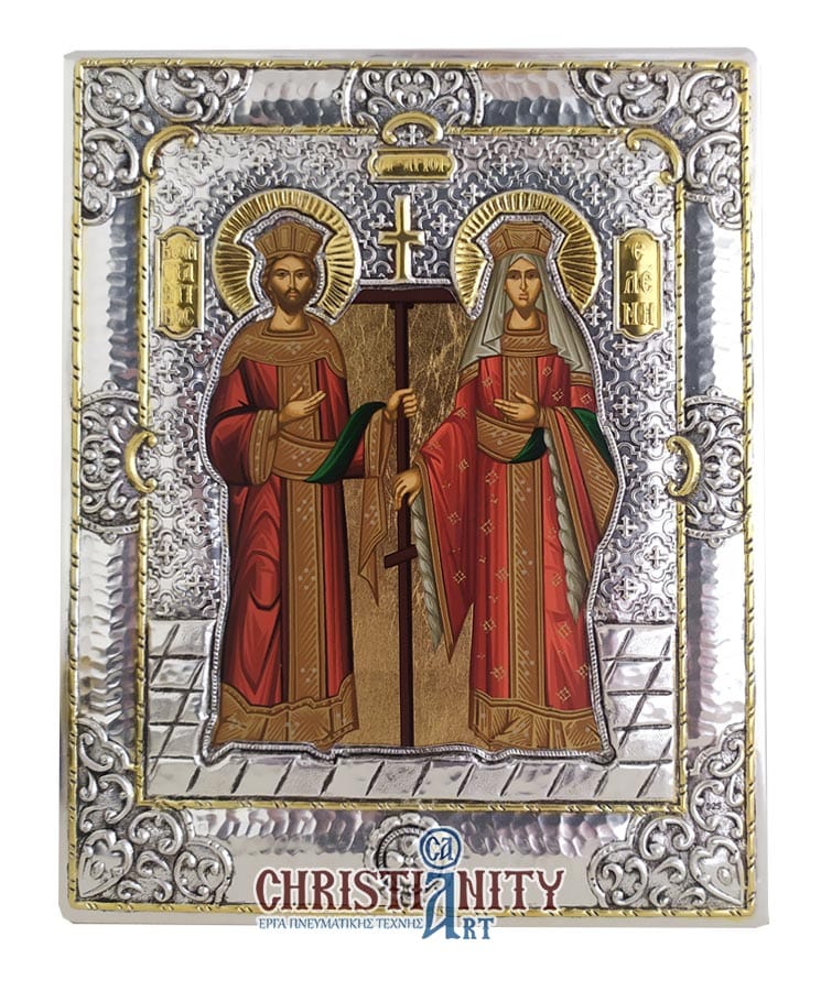 Saint Constantine and Saint Helen - Silver icon on wood, locally gilded - Mount Athos — additional product image 4 from Christianity Art