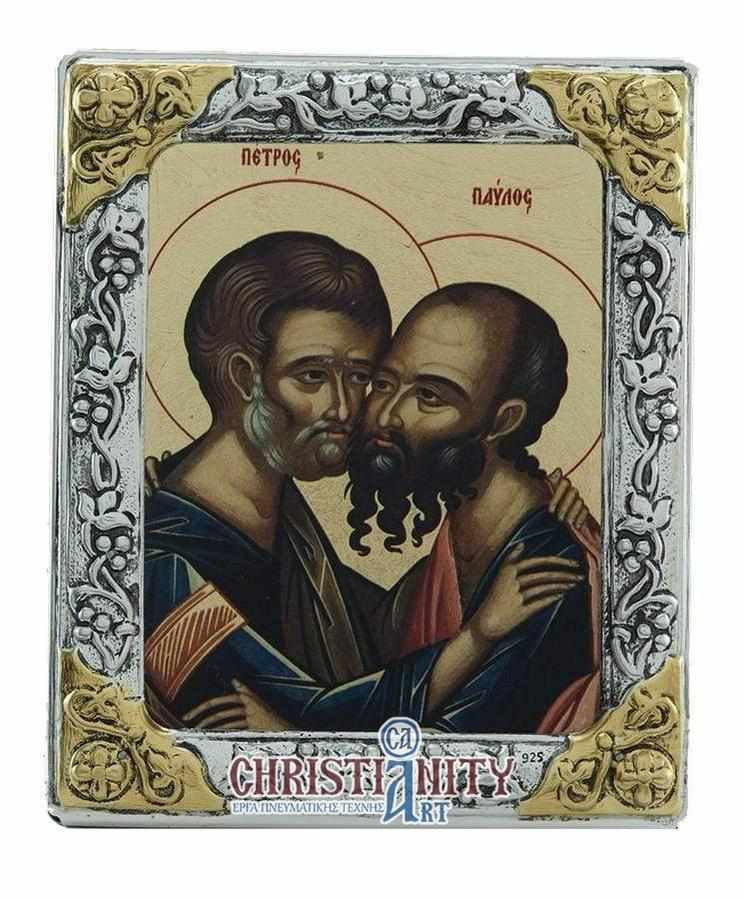 Saints Peter and Paul - Silver icon on wood, locally gilded - Mount Athos