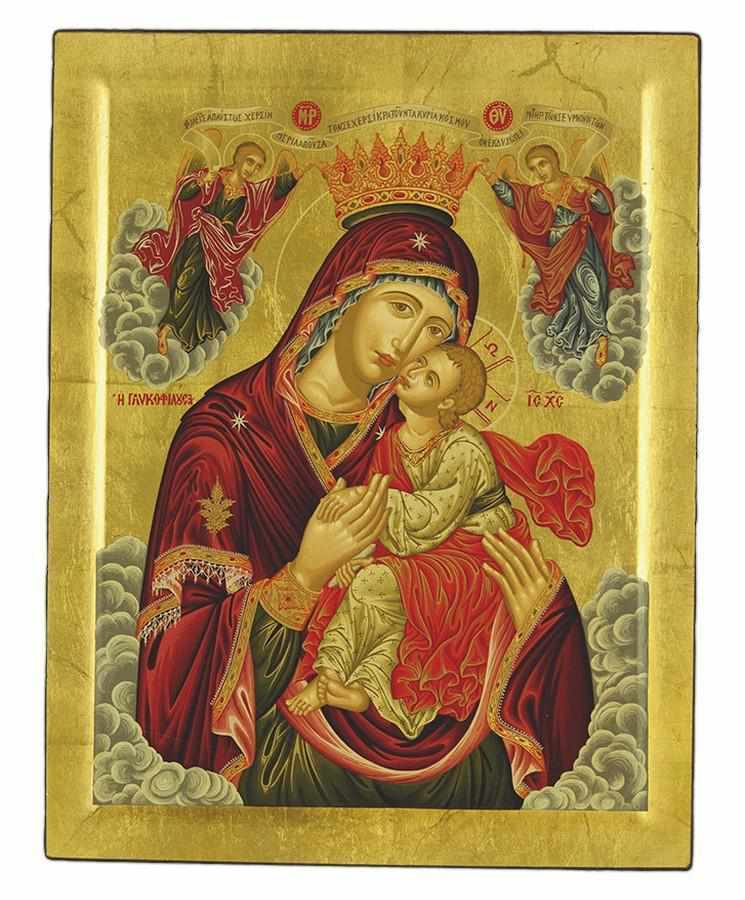 Virgin Mary Glylofilousa - Engraved wooden image on canvas with golden background - Mount Athos — additional product image 6 from Christianity Art