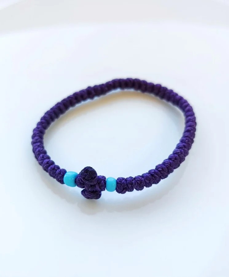 Athonite Waxed Prayer Rope Bracelet with Braided Cross & Beads – Available in Multiple Colours — additional product image 3 from Christianity Art