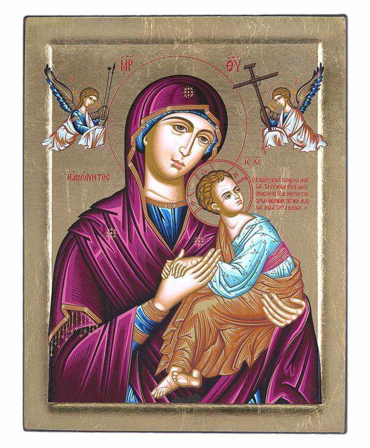 Virgin Mary of Passion - Engraved wooden image on canvas with golden background - Mount Athos — additional product image 6 from Christianity Art