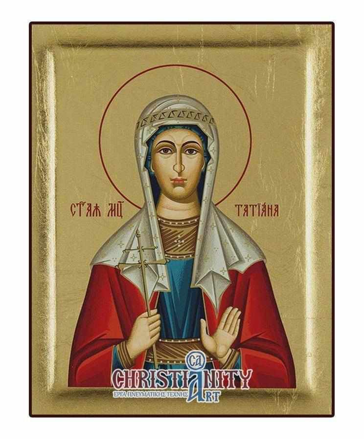 Saint Tatiana - Excavated wooden image on canvas with gold background - Mount Athos