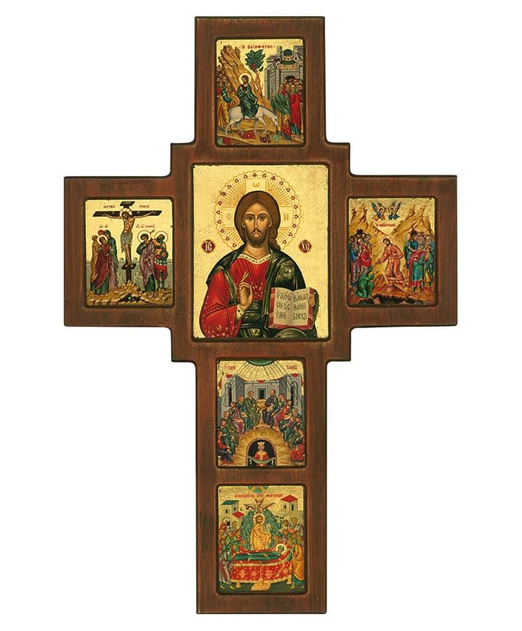 Wooden Cross of Blessing – Christ Almighty with Dodekaortes Images
