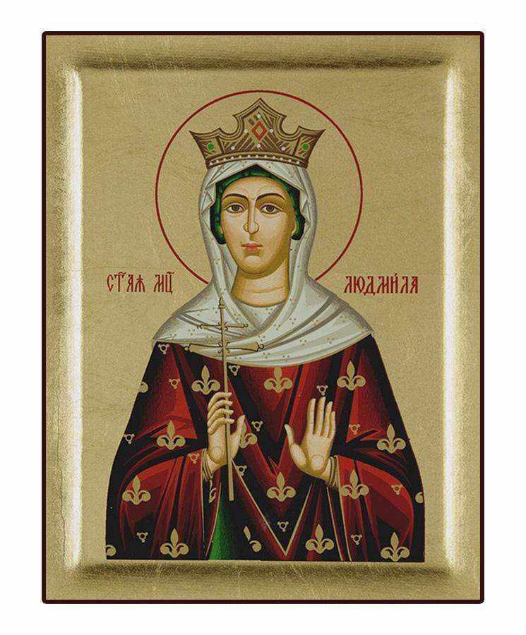 Saint Ludmila - Carved wooden image on canvas with gold background - Mount Athos — additional product image 6 from Christianity Art