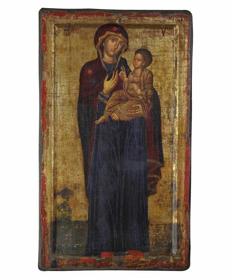 Virgin Mary with infant - Engraved wooden aged image on canvas with golden background - Mount Athos — additional product image 4 from Christianity Art