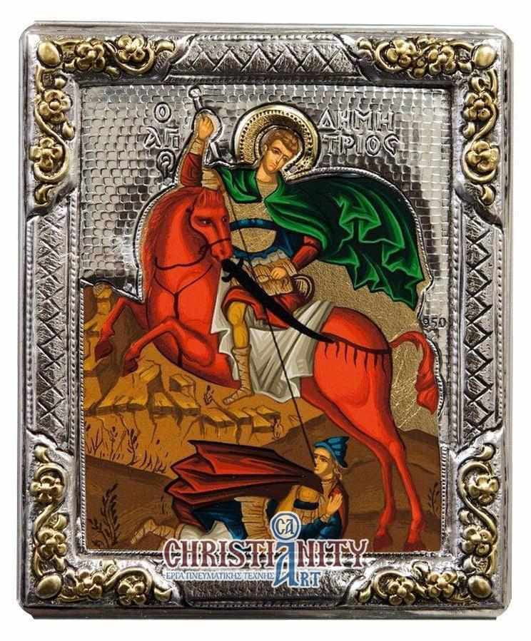 Saint Demetrius - Silver icon on wood, locally gilded - Mount Athos
