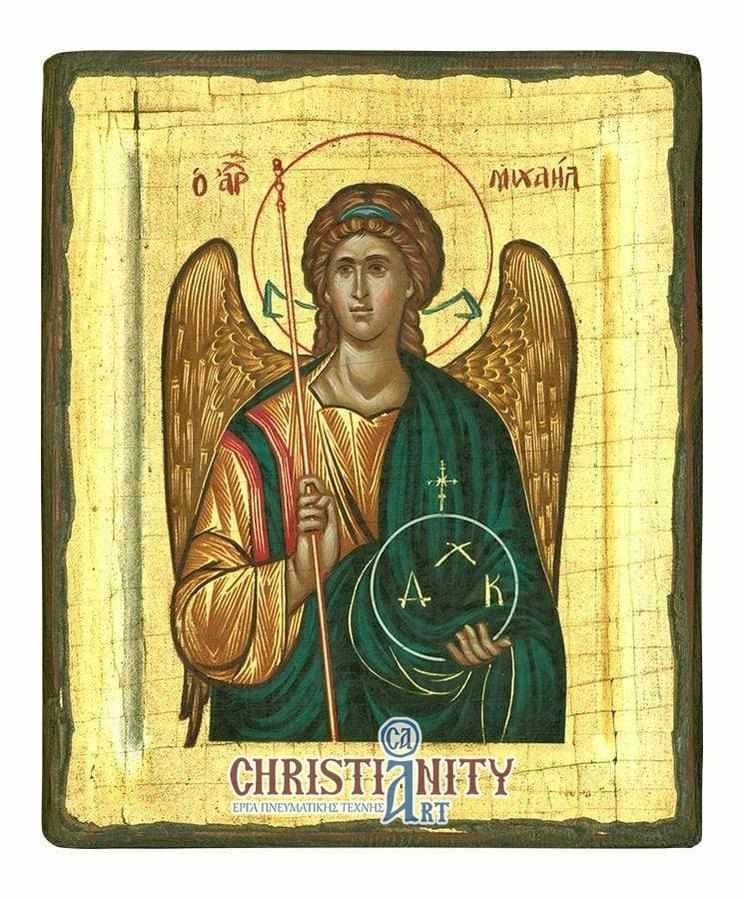 Archangel Michael - Handmade icon of hagiography on aged wood - Mount Athos