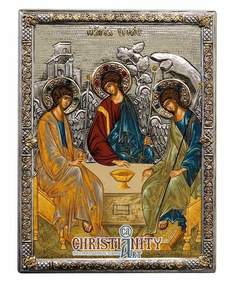 The Holy Trinity - Silver image in wood, locally gilded - Mount Athos
