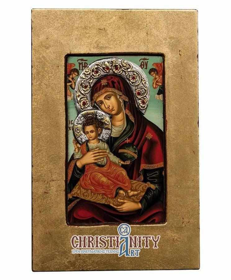 Virgin Mary Babykrateusa - Old wooden image with silver halo locally gilded - Mount Athos — additional product image 2 from Christianity Art