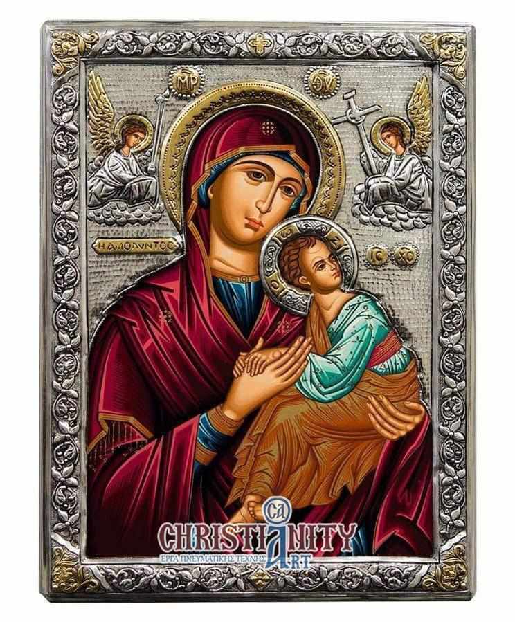 Virgin Mary of Passion - Silver image in wood, locally gilded - Mount Athos — additional product image 2 from Christianity Art