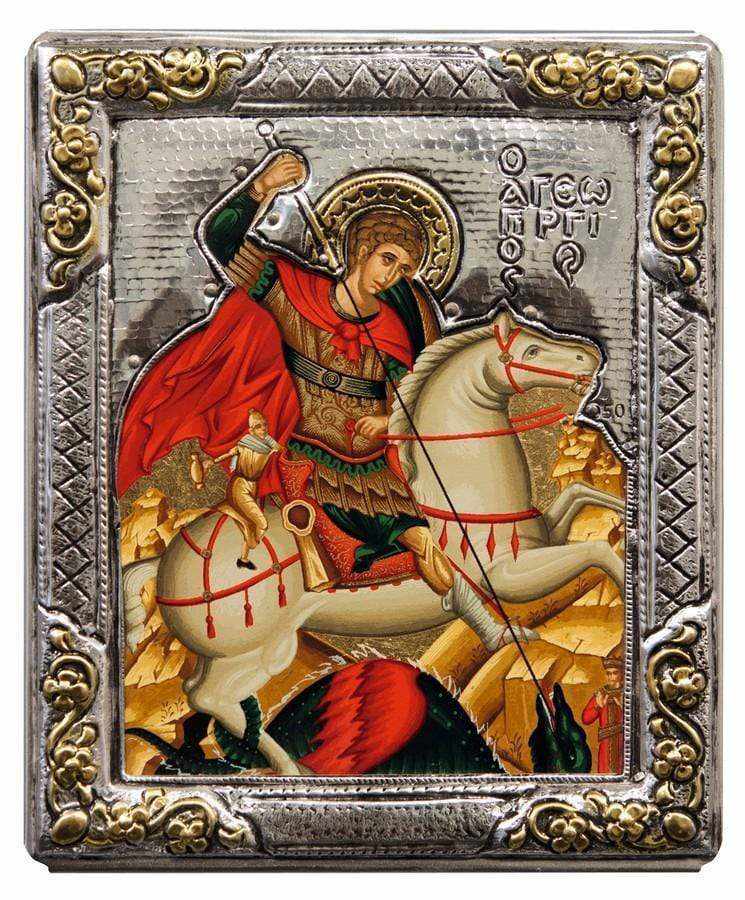 Saint George - Silver icon on wood, locally gilded - Mount Athos — additional product image 6 from Christianity Art