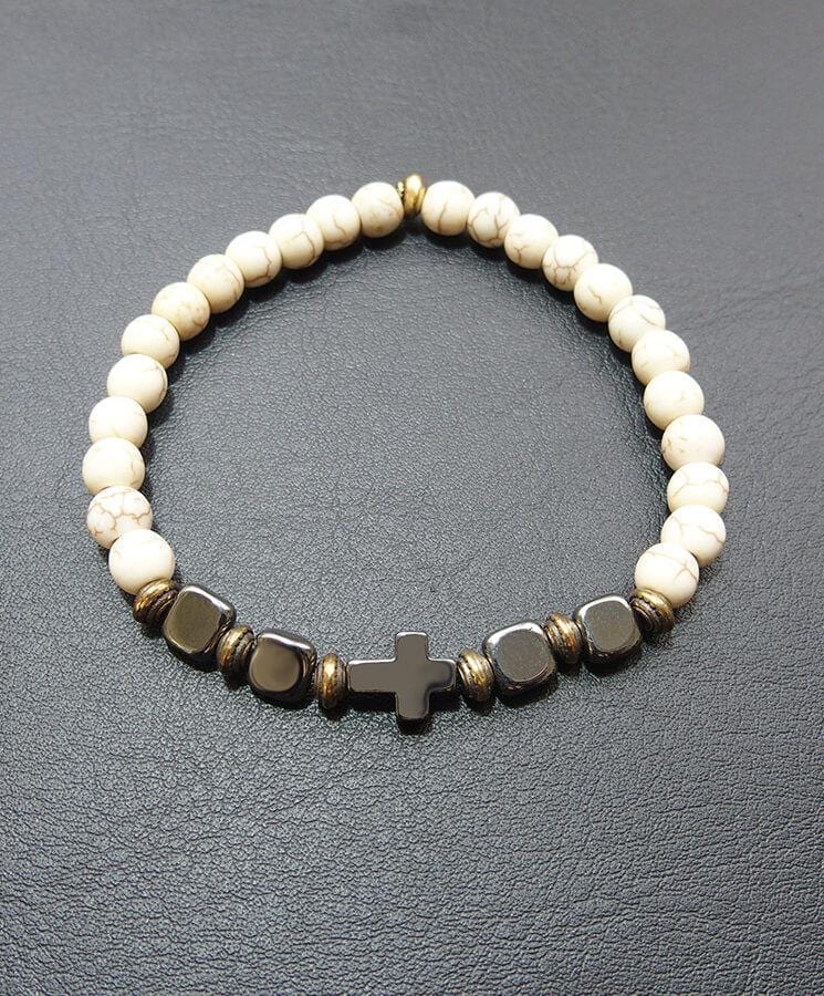 Howlite Bead Bracelet with Cross