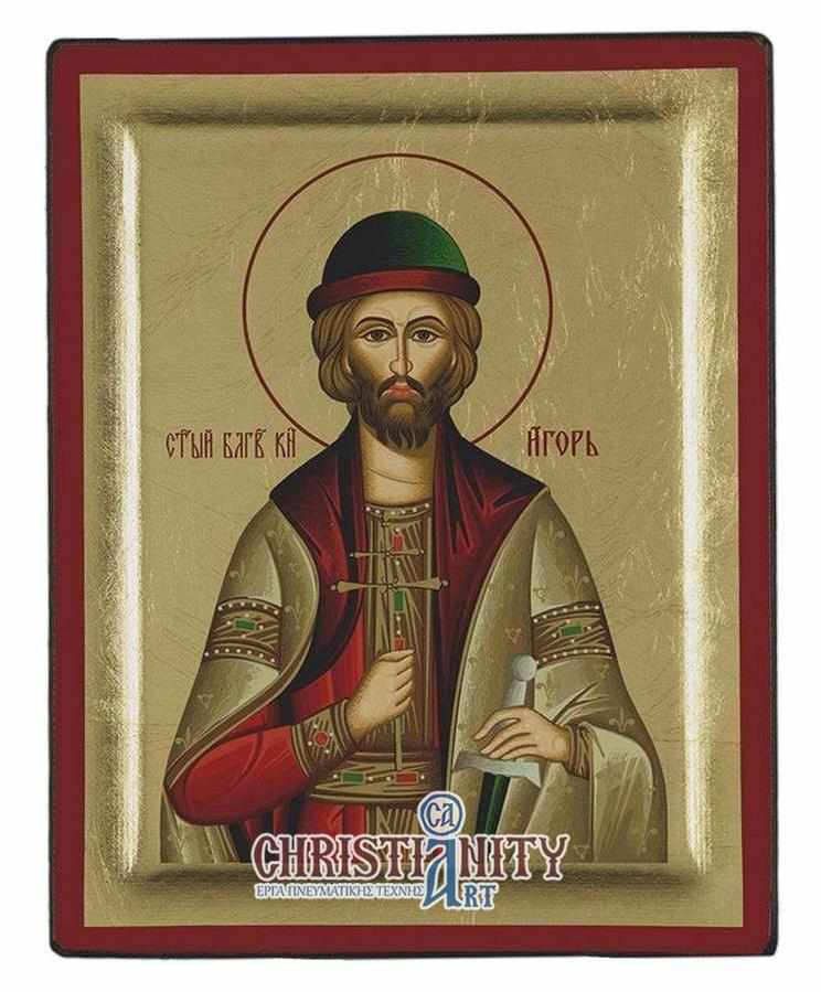 Saint Igor - Excavated wooden image on canvas with gold background - Mount Athos — additional product image 2 from Christianity Art
