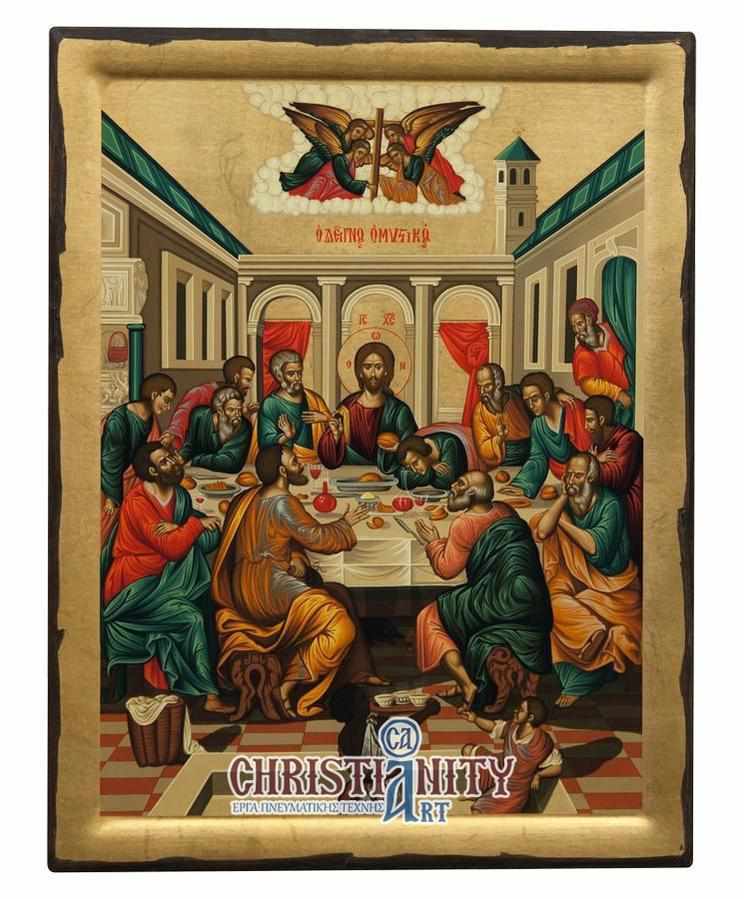 The Secret Dinner - Engraved wooden image made on canvas - Mount Athos