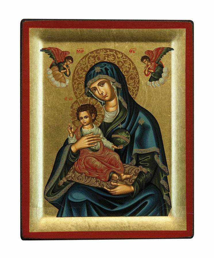 Virgin Mary Babykrateusa - Engraved wooden image on canvas with golden background - Mount Athos — additional product image 7 from Christianity Art