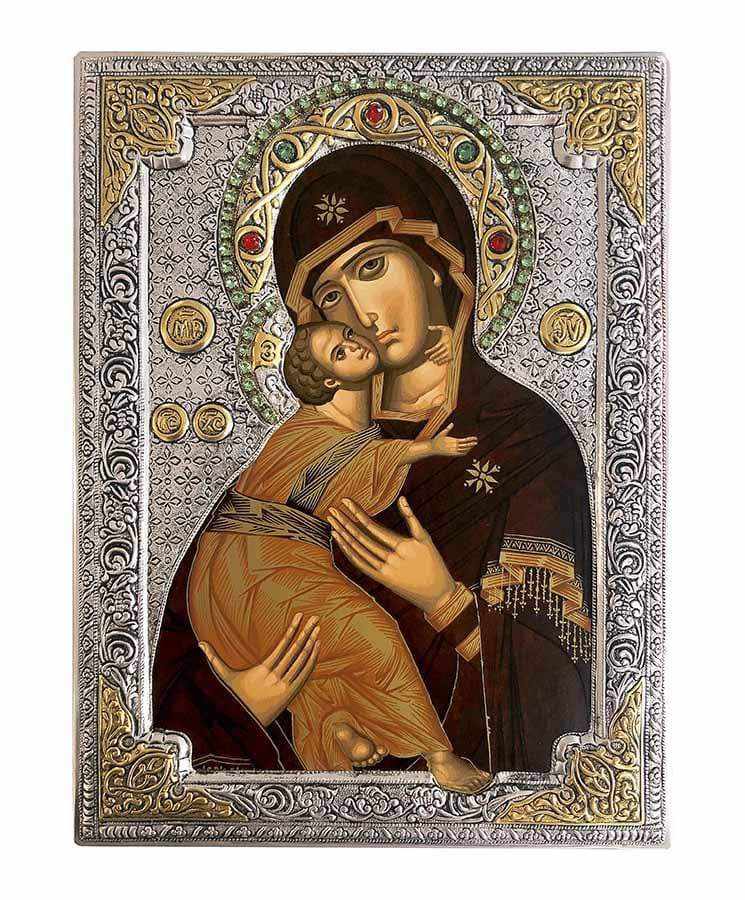Virgin Mary Vladimir - Silver image in wood, locally gilded - Mount Athos — additional product image 13 from Christianity Art