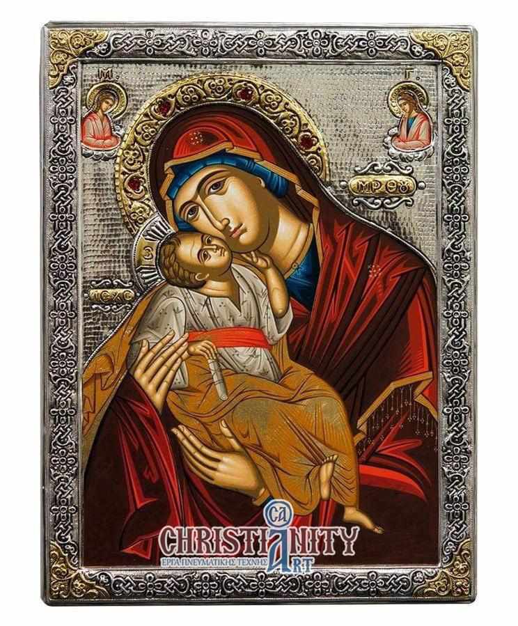 Virgin Mary Glykilisousa - Silver image on wood, locally gilded - Mount Athos — additional product image 2 from Christianity Art