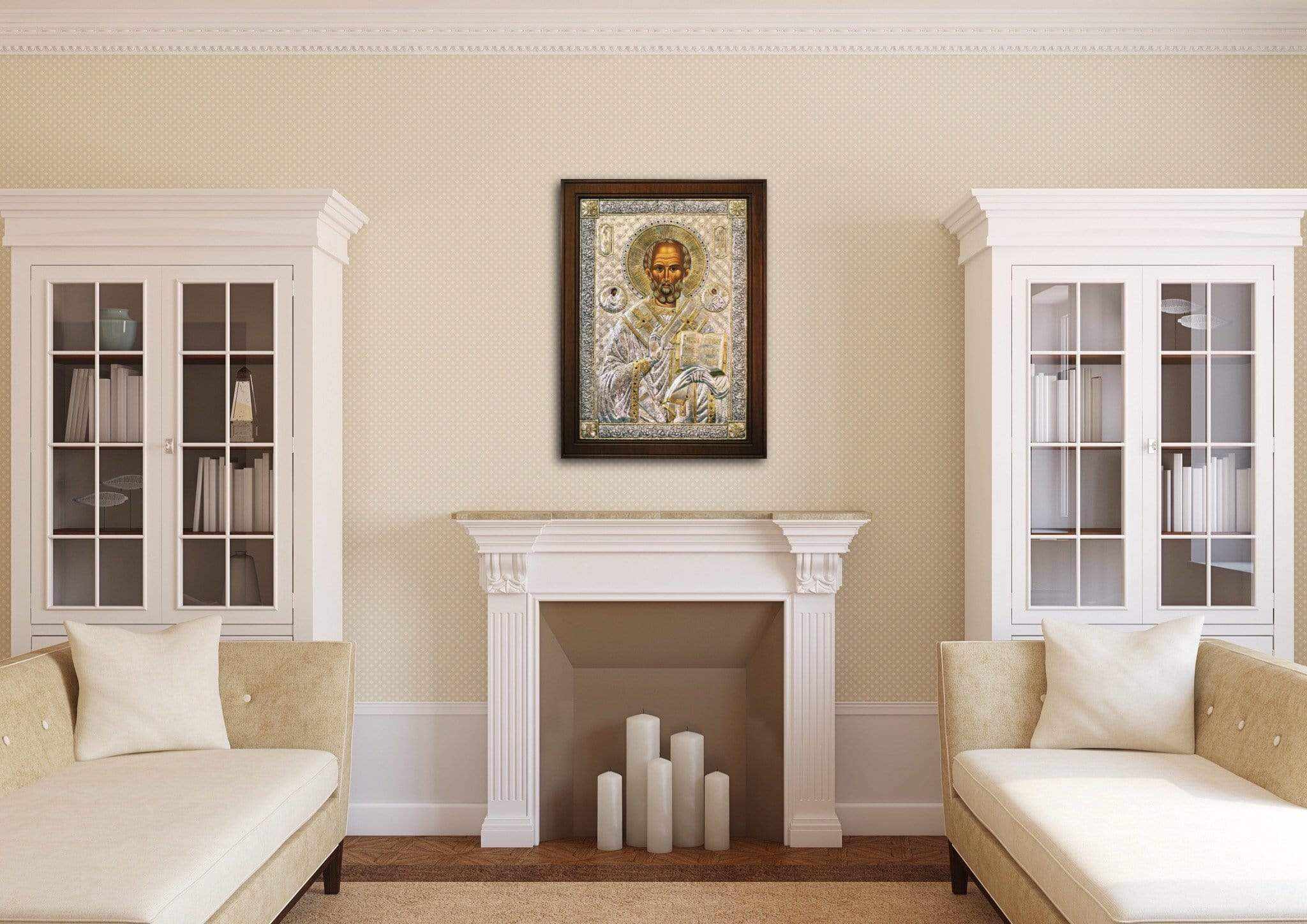 Saint Nikolaos - Silver image in wood, locally gold plated - Mount Athos — additional product image 4 from Christianity Art