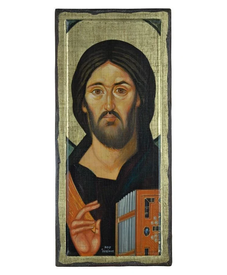 Christ Almighty of Sinai - 100% handmade wooden image on canvas with golden background - Mount Athos — additional product image 5 from Christianity Art