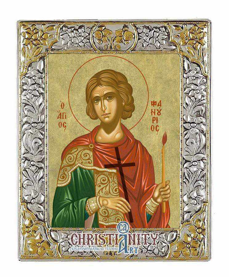 Saint Fanourios - Silver icon on wood, locally gilded - Mount Athos