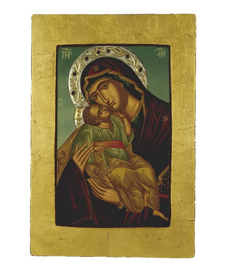 Virgin Mary Glylofilousa - Old wooden image with silver halo locally gold plated - Mount Athos — additional product image 7 from Christianity Art