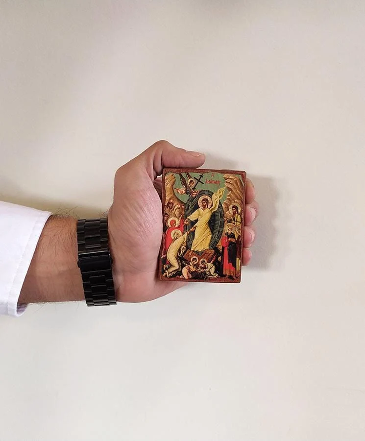 The Resurrection of Christ - Wooden aged image on canvas with golden background - Mount Athos — additional product image 4 from Christianity Art