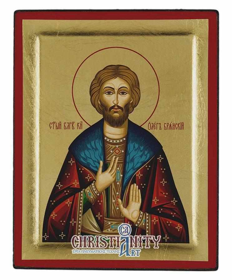 St. Oleg - Engraved wooden image on canvas with golden background - Mount Athos — additional product image 2 from Christianity Art