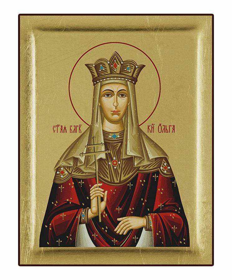Saint Olga - Excavated wooden image on canvas with gold background - Mount Athos — additional product image 6 from Christianity Art