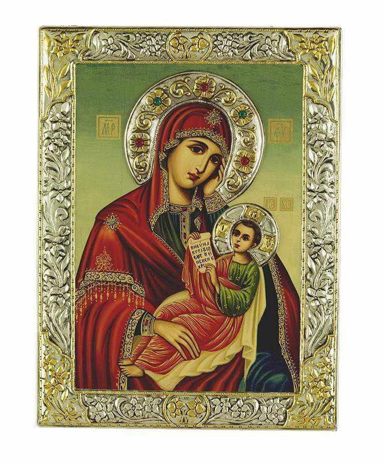 Virgin Mary and Baby - Silver image on wood, locally gilded - Mount Athos — additional product image 7 from Christianity Art