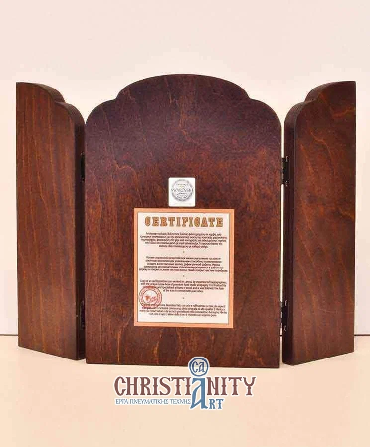 The Saint Triada - Old wooden icon triptych with silver halo locally gold plated - Mount Athos — additional product image 2 from Christianity Art