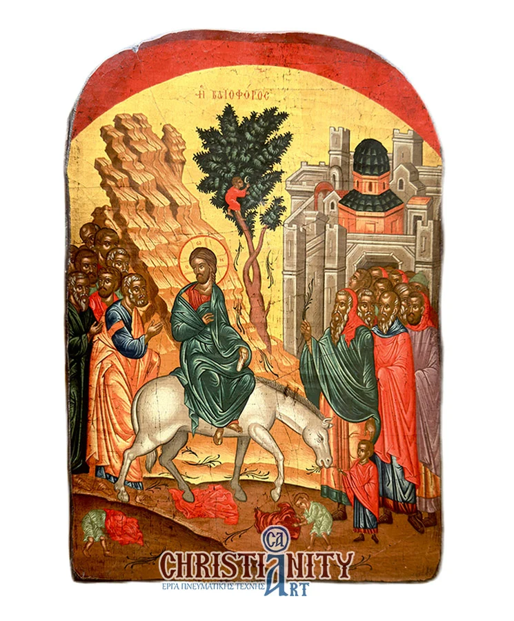 The Weifer - Wooden aged image on canvas with golden background - Mount Athos