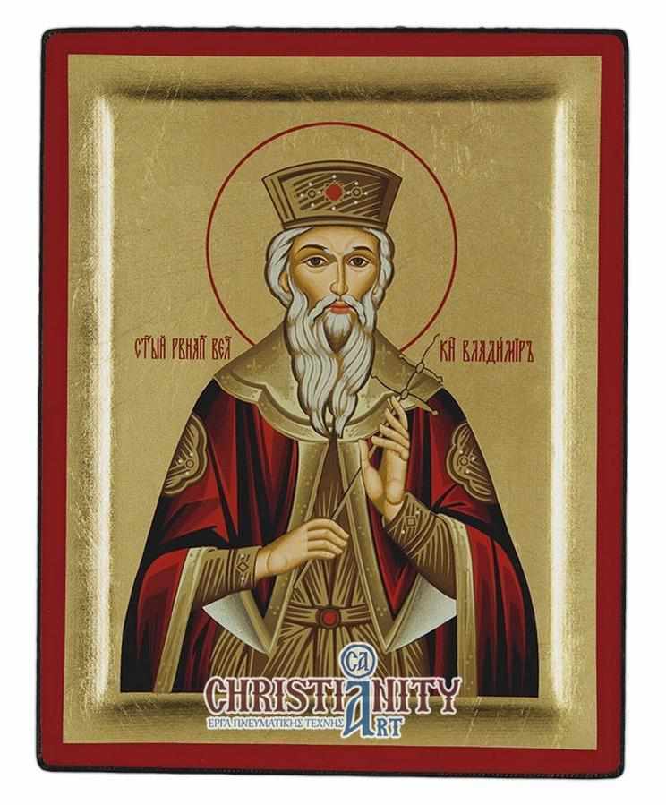 Saint Vladimir - Engraved wooden image on canvas with golden background - Mount Athos — additional product image 2 from Christianity Art