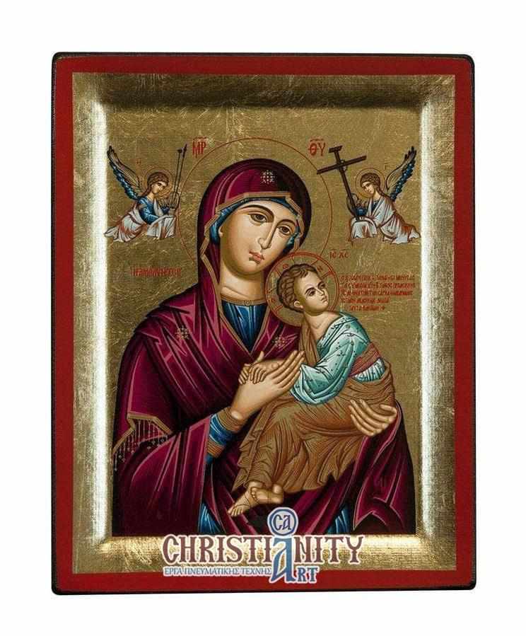 Virgin Mary of Passion - Engraved wooden image on canvas with golden background - Mount Athos — additional product image 2 from Christianity Art