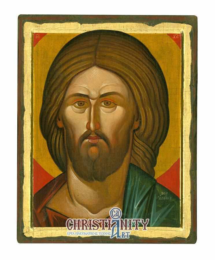Christ Pantokrator - 100% handmade wooden image on canvas with gold background - Mount Athos
