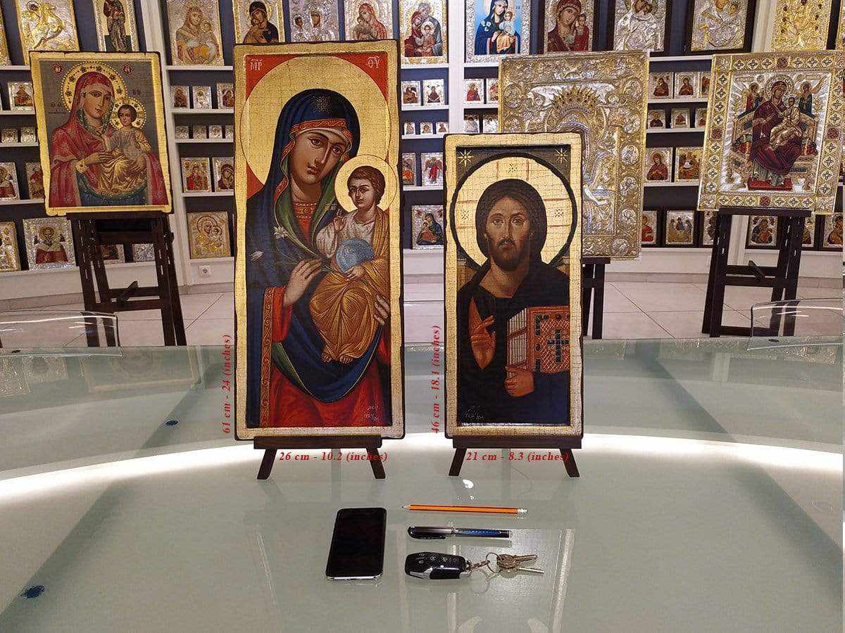 Virgin Mary Platytera - 100% handmade wooden image on canvas with golden background - Mount Athos — additional product image 3 from Christianity Art