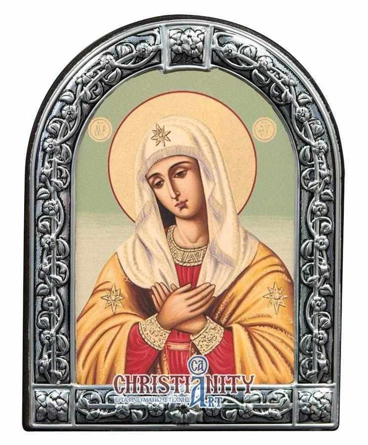 Virgin Mary Deomeni - Image in wood with indelible metal frame - Mount Athos